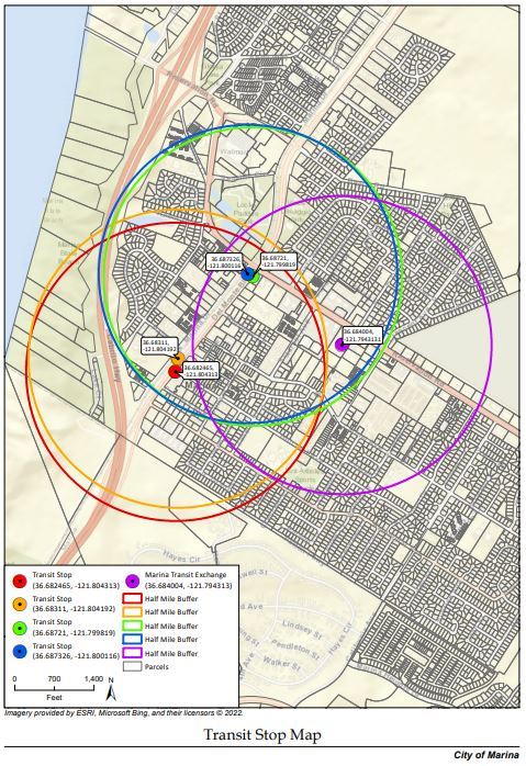 Major Transit Stops in the City of Marina (Source: Monterey-Salinas Transit)